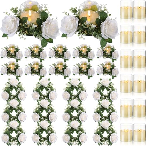 Yunlly 12 Pcs Rose Candle Rings with Candles Sets, White by Yunlly