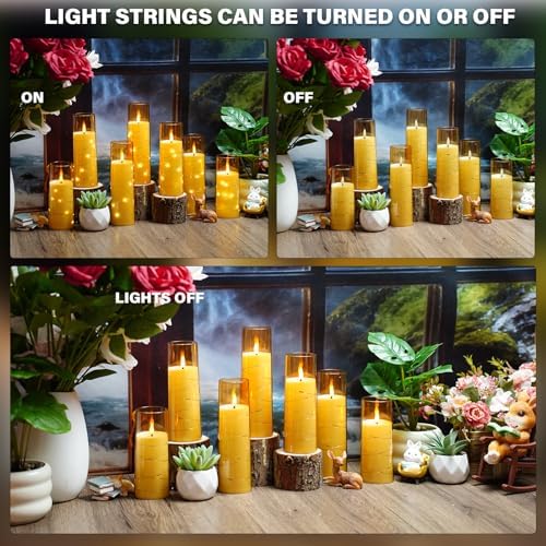 Nimiko Flickering Flameless LED Candles,Battery Operated Candles 24 Pcs with Embedded Star String,Acrylic LED Pillar Candles with Remote,Suitable for Home Decoration to Create an Atmosphere (Gold) - Image 3
