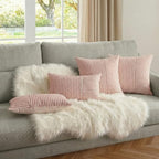 Christmas Euro Sham Pillow Covers 24x24, Modern Throw Pillow Covers Set of 2, Red and Beige Striped Patchwork Linen Decorative Pillows Cushion Covers for Bed Sofa Living Room Christmas Decorations - Image 3