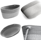 Over the Door Hanging Basket for Organizing 3 Tiers Woven Cotton Rope Wall Mount Storage basket Decorative Kitchen Hanging Organizer Bathroom include 1 door hook GrayStripe - Image 6