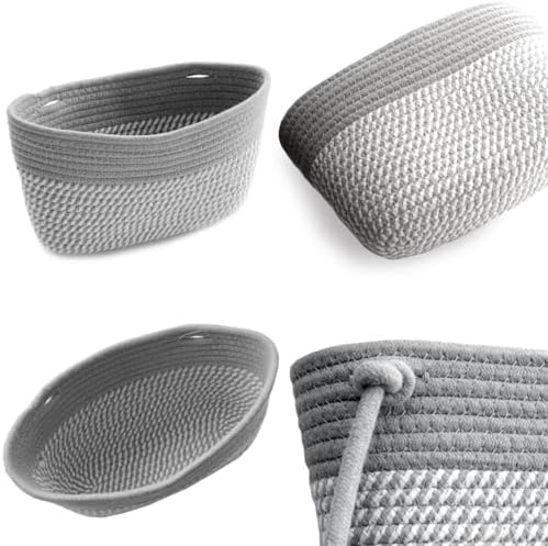 Over the Door Hanging Basket for Organizing 3 Tiers Woven Cotton Rope Wall Mount Storage basket Decorative Kitchen Hanging Organizer Bathroom include 1 door hook GrayStripe - Image 6