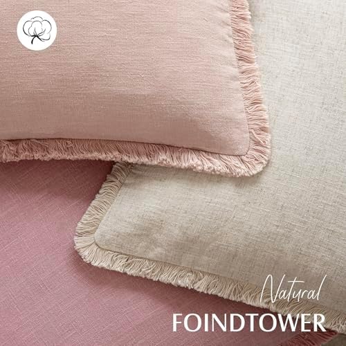 Foindtower Decorative Linen Fringe Throw Pillow Covers 22×22 Inch,Rose Pink - Image 4