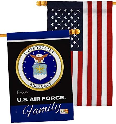 Air Force Proudly Family House Flag - Pack Armed Forces USAF United State American Military Veteran Retire Official USA Embroidery - Banner Small Garden Yard Gift Double-Sided Made In 28 X 40 by Breeze+Decor