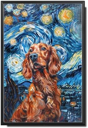 Metal Sign Tin Sign Vintage Wall Art Irish Setter Starry Night Setter Lively Setter in A Night Sky for Home Irish Pubs and Seasonal Displays Rustproof Aluminum 12×16 Inches with Metal Frame by YmyooForTinSign