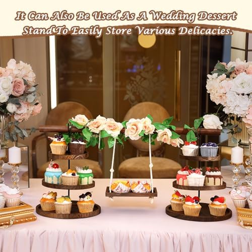 Wooden 3 Tier Cupcake Dessert Table Display Stand with Swing - Image 6