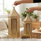 Vela Lanterns Decorative Indoor Gold Moroccan Temple Lanterns, Set of 2 - Image 2