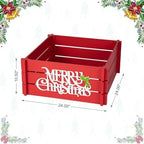 Glitzhome 24" L Wooden Crate Tree Collar, Red Merry Christmas Christmas Tree Base Cover Farmhouse Christmas Tree Collar Decorative Christmas Tree Skirt Collar - Image 3