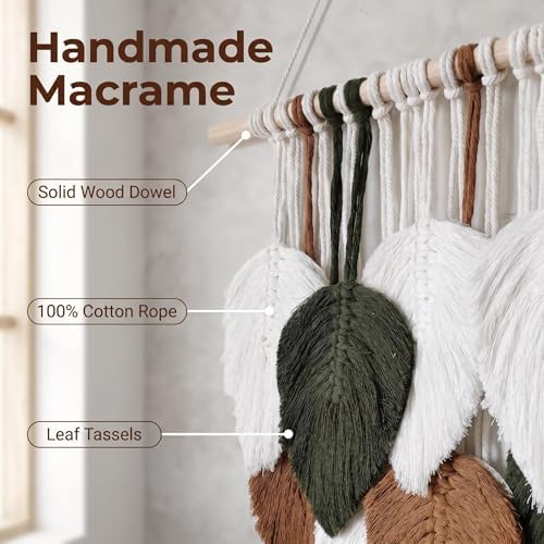 Jditngp Macrame Wall Hanging Leaf Boho Woven Tapestry,Cotton Cord Weave Tassels Home Decorations Modern Bohemian Handmade Leaf Feather Nordic Wall Art Decor for Living Room Bedroom Apartment 23.6"W X 31.5"L - Image 2