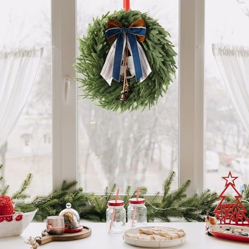Christmas Decor, 22" Norfolk Pine Christmas Wreath with Bells and Ribbon - Image 6
