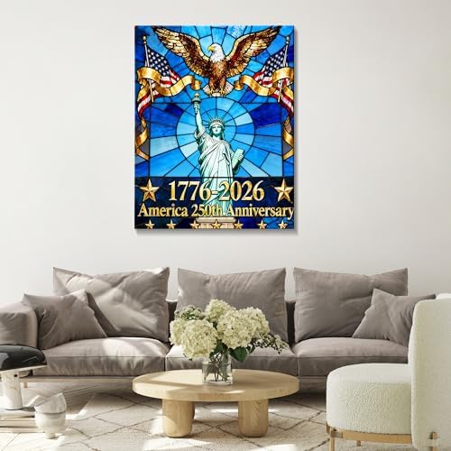 HomeifHue 250th American Anniversary Canvas Wall Art 4th of July USA Decorations American Flag Painting Picture Eagle Pictures Wall Decor Independence Day Home Decor(F2 16x20in) - Image 2