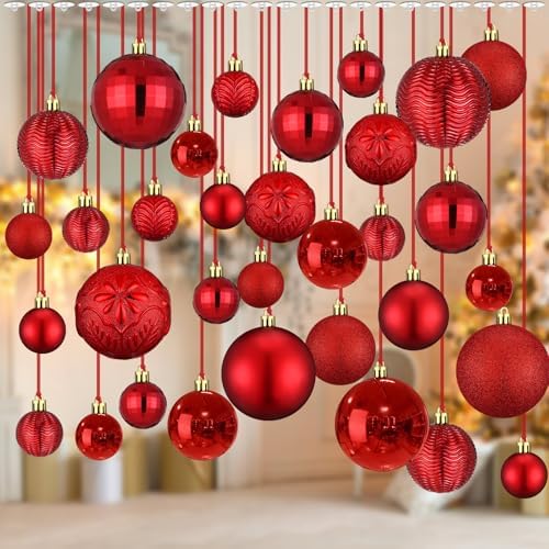 36 Pcs Christmas Balls Ornaments for Ceiling, Red by Relaxgiant