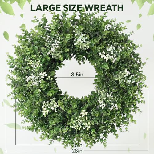 26'' Large Boxwood Wreath for Front Door Artificial Spring Wreath Boxwood Leaves Greenery Outdoor Door Wreaths for Porch Window Home Farmhouse Wall Decor Green Year Round Indoor Outdoor All Seasons - Image 2