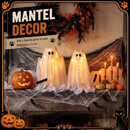 RattanView 2 Pcs Lighted Halloween Cat Ghost Cute and Spooky Decor Indoor - Image 5