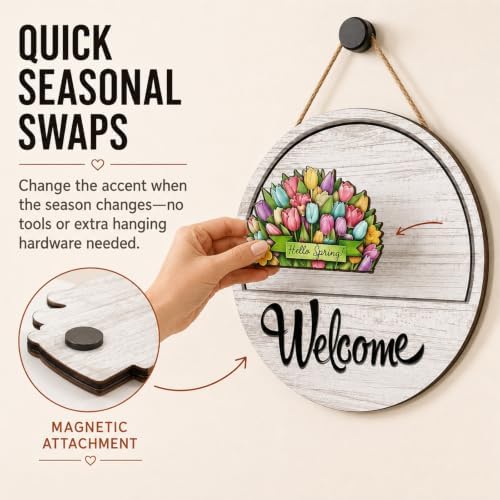 16-Piece Interchangeable Welcome Sign for Front Door, Wood Decor，2 - Image 3