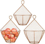 MyGift Set of 3, Farmhouse Copper Metal Wire Mesh Wall Hanging Baskets, Wall-Mounted Storage Basket, Decorative Kitchen Fruit Wall Basket Produce Holder - Image 6