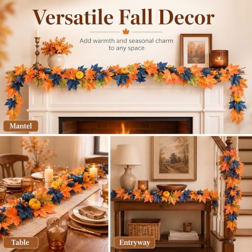 Thiccywoov 6 ft Fall Garland Blue Orange Pumpkin with Berries Leaves - Image 6