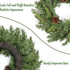Real Touch Pine Christmas Wreath 24 Inch Christmas Wreaths for Front Door Winter Wreath Artificial Green Wreaths Outdoor Christmas Decorations Indoor Outside Window Home Holiday Thanksgiving - Image 5