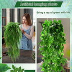 Daifunli 12 Pcs Artificial Hanging Plants Fake Hanging Ferns Plastic Faux Plants for Wall Room Garden Garland Indoor Outdoor Decor No Basket (Boston,Eucalyptus,Ivy Vine,String of Pearls) - Image 6