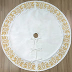 72-Inch Victorian Velvet Christmas Tree Skirt with Gold Damask Embroidery and Plush Lace Ties, Ivory - Image 3