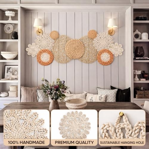 11-Piece (Vivid) Boho Wall Basket Decor – Handmade Woven Wall Baskets, Bohemian Farmhouse Wall Art, Rustic Hanging Basket Set for Living Room, Bedroom & Kitchen summer decoration - Image 5