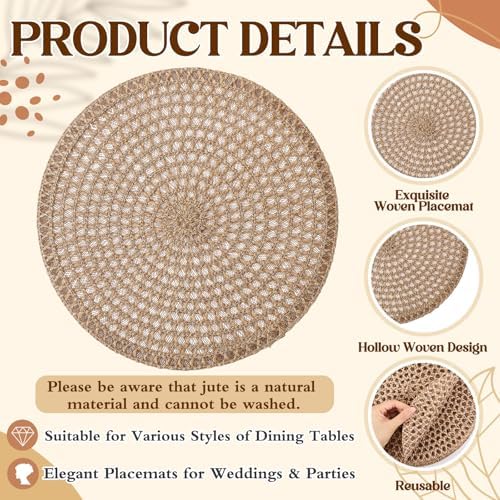 12 Inch Round Burlap Woven Placemat Set of 24 Boho Jute Charger - Image 5