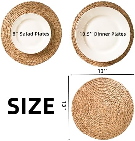 13 Inch Round Woven Plate Placemats Set of 15, Farmhouse Rustic Straw Braided Chargers Place Mats, TwinnekYR Large Boho Cattail Weave Table Mats, for Dining Plates Table Decor Home Wedding Party - Image 2