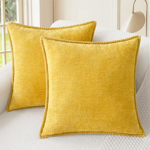 CaliTime Decorative Throw Pillow Covers 24 X 24 Inches Mustard Yellow by CaliTime