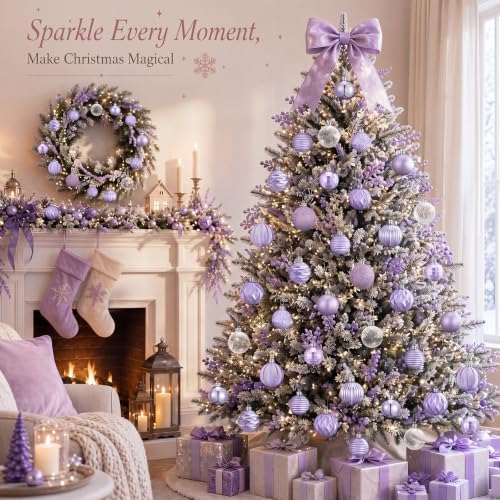 Lunmon 72 Pcs Purple Christmas Ball Ornaments Bulk Lavender Dark Pearl Purple Tree Ornament 1.57/1.97/2.36 Inch Shatterproof Matte Glitter Xmas Bauble Assorted Christmas Decor for Xmas Tree Home Party - Image 2