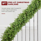 9FT Pre-Lit Artificial Christmas Garland with 50 LED Light Battery Operated, Holiday Decorations with 300 Tip Branch, for Indoor Door Home Stairs Fireplaces Wall - Image 5