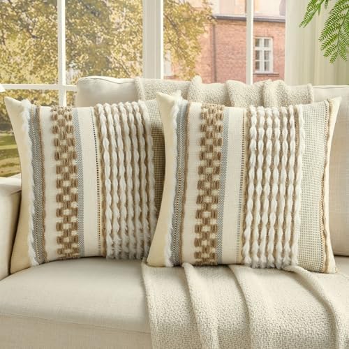 FUTEI 2 Pack Tufted Throw Pillow Covers Covers 45x45 cm,Coffee by FUTEI