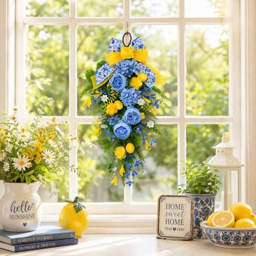 Lemon Teardrop Swag for Front Door, Blue Yellow Summer Door Decorations - Image 3