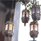 2PCS Moroccan Hanging Decorative Candle Lantern Holder Metal Tealight Candlestick Holder Glass Indoor Outdoor Candle Holder Courtyard Hanging Decoration (Vintage White) - Image 5