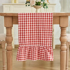 Red Gingham Plaid Ruffle Table Runner 90 Inches Long, 100% Washed Cotton Double Layer Farmhouse Dining Decor for Holiday, Home Party Wedding, 13 x 90 inches - Image 2