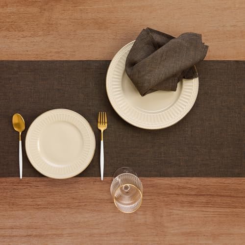 Solino Home 100% Pure Linen Table Runner Brown Woven, Athena 14 x 60 in - Image 4