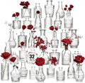 32 PCS Assorted Vintage Bud Vases, Colorful Glass Small Vases Bulk, for Centerpieces, Wedding Table Decor, Home Decorations & Gifts (Clear Series) by Unknown
