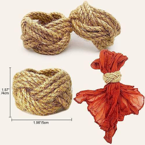 WINGFISH Woven Napkin Rings Set of 50 Farmhouse Burlap Jute Napkin Rings Bulk for Dinning Table, Nautical Napkin Ring Holders Table Decor for Party Gathering Banquet Wedding Birthday - Image 2