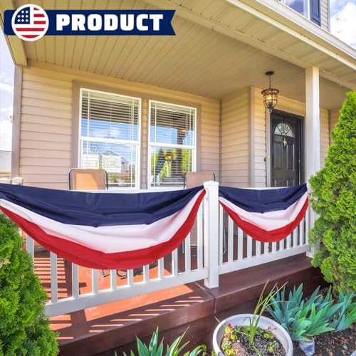 2 Pack American Flag Bunting Banner 2x20 Ft Patriotic Decorations – Red White Blue Stripe USA Banner for 4th of July Outdoor Porch Fence Garden Memorial Day Veterans Day Decor - Image 4