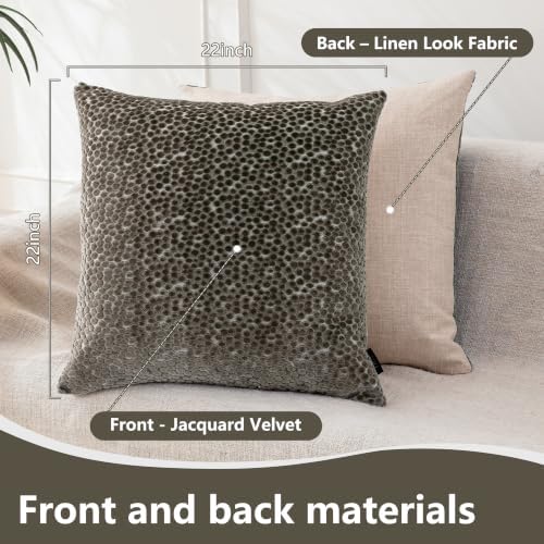 FIFU 22x22 Inch Throw Pillow Covers Set of 2, Jacquard Velvet, Taupe - Image 3