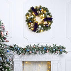 Garvee 18in Christmas Wreaths for Front Door with 15 LED Lights Blue Silver - Image 3