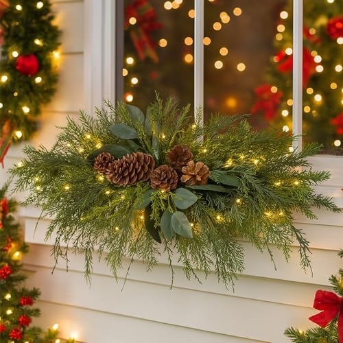Yalikop 1 Pcs 24.5 Inch Christmas Swags with Light, Pine Cone by Yalikop