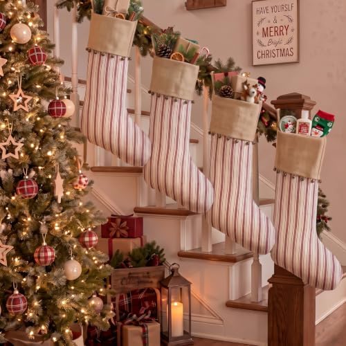 Skylety 4 Pack Christmas Stockings 20 Inch Red Stripe Christmas Stockings - Image 6