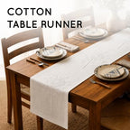 Hand-Embroidered Cotton Table Runner, 16 x 96 Inch, White Dandelion - Image 2
