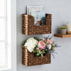 Set of 2 Magazine Holder Wall Basket Water Hyacinth Woven Mail Organizer, Wicker Wall Hanging Baskets for Magazines, Letters & Storage Decorative Mail Holder, Magazine Rack, Hanging Basket, Coffee - Image 3