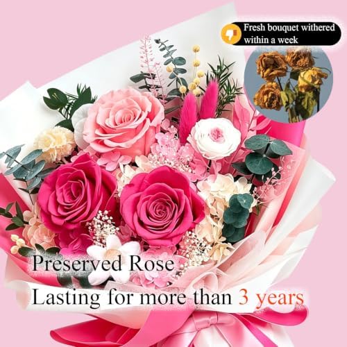 Preserved Flowers Bouquet, Pink Roses Forever Flowers for Delivery - Image 4