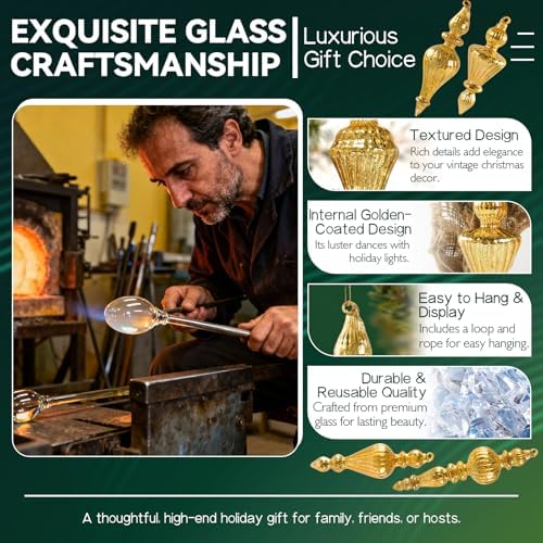 Mercury Glass Christmas Ornaments, Vintage Finial Decorations, Gold, 6-Pc - Image 3