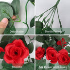 RECUTMS 4Pcs Artificial Red Rose Fake Hanging Flowers Plants with Lights - Image 4