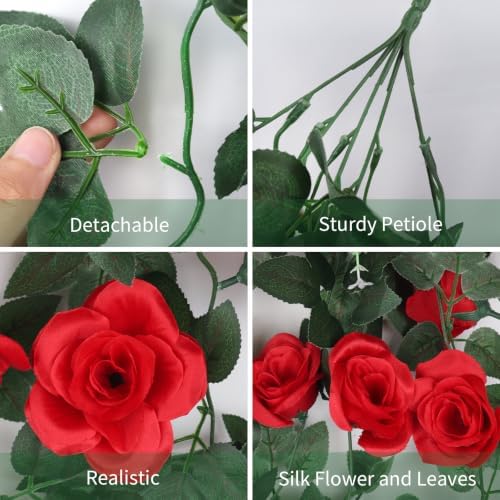 RECUTMS 4PCS Artificial Red Rose Garland Fake Hanging Flowers for Outdoors - Image 4