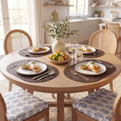 MOSAYT Vinyl Faux Leather Oval Placemats, Set of 8, Coffee - Image 2