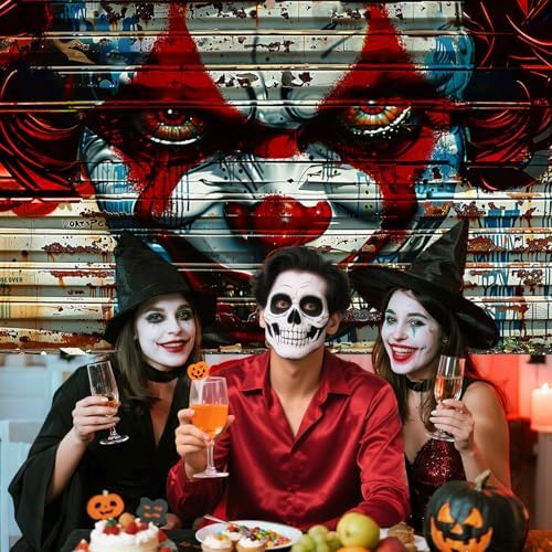 Halloween Garage Door Decorations Scary Clown Garage Door Banner Cover 6x13 Ft Rusty Horror Spooky Joker Extra Large Halloween Party Backdrop Decor Outdoor Holiday Background Sign Supplies - Image 5