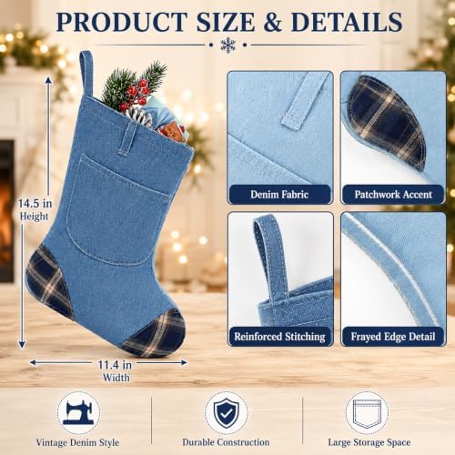 3 Pcs Denim Christmas Stockings Western Xmas Hanging Socks - Image 2
